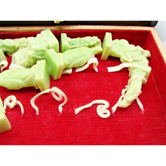 Asian Chess Set Hand Carved Soapstone Resin Wood Fold Storage Case 8 Fairies Vtg - Picture 6 of 13